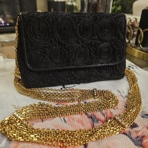 CHANEL Black Rose Mini Bag with Gold Chain